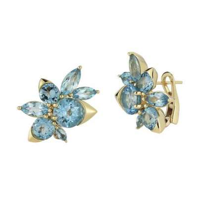18K Blue Topaz Floral Cluster Earrings Profile Picture