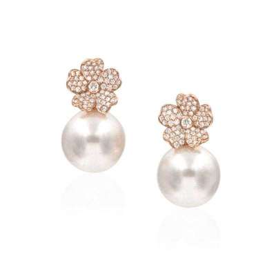 Cherry Blossom 18K Rose Gold Diamond Flower Stud Earrings Profile Picture