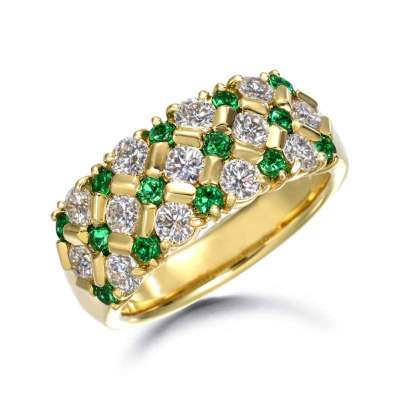 Round Emeralds and Diamonds on Gold Band Profile Picture