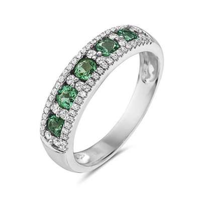 White Gold 1/3ctw Diamond and Emerald Five Stone Ring Band Profile Picture