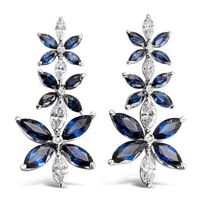 18K Blue Sapphire Diamond Floral Drop Earrings Profile Picture