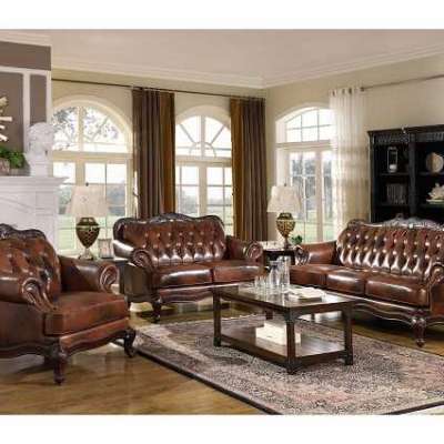 Victoria Upholstered Tufted Living Room Set Brown Profile Picture