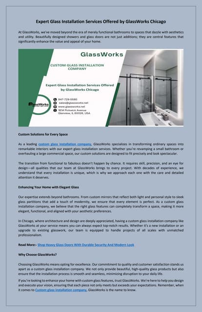Residential and Commercial Glass Solutions by GlassWorks | PDF