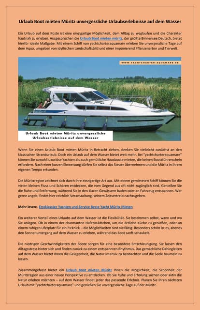 Urlaub Boot mieten Muritz Segeln auf der Muritz Top Angebote | PDF